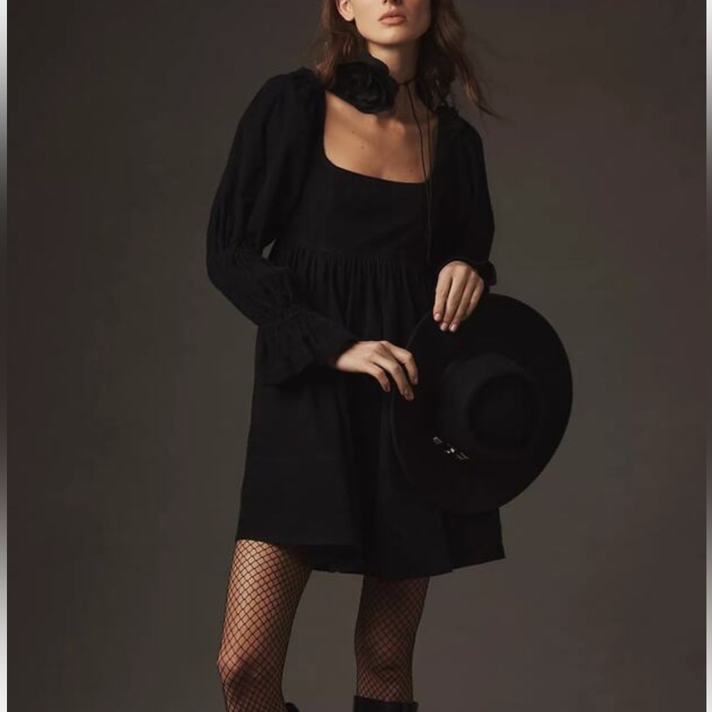 NWT Anthropologie Pilcro Corduroy Babydoll Dress Black size XS